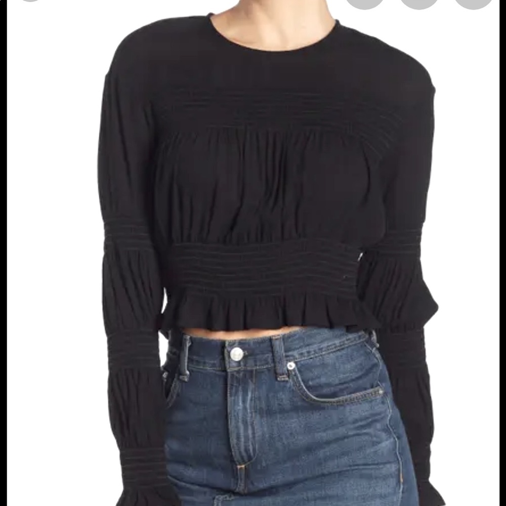WAYF Tyler Smocked Long Sleeve Blouse NWT